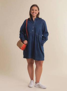 SIMPLY BE Mid Wash Frill Collar Denim Mini Dress