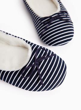 Navy Striped Ballerina Slippers