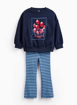 Navy Strawberry Basket Print Sweat Set