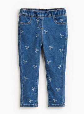 Blue Denim Bow Print Jeggings