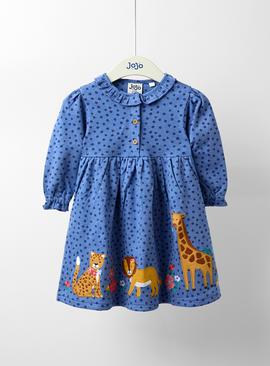 JOJO MAMAN BÉBÉ Safari Animals Applique Frill Neck Dress