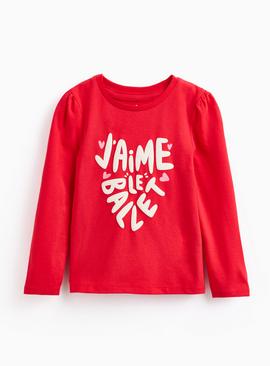 Red Heart Ballet Print Long Sleeve T-Shirt