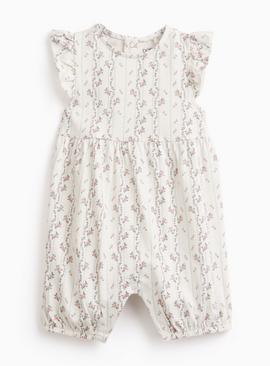 White Frill Sleeve Floral Romper