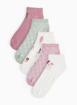 Pretty Floral Trainer Socks 5 Pack 4-8