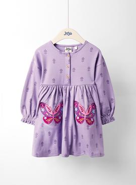 JOJO MAMAN BÉBÉ Butterfly Applique Pockets Frill Sleeve Dress