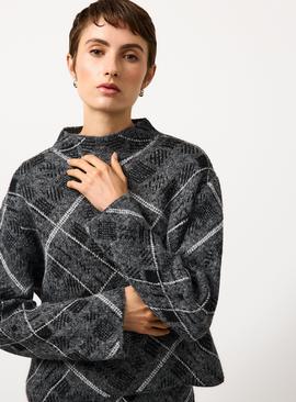 Grey Brushed Check High Neck Co-ord Jumper