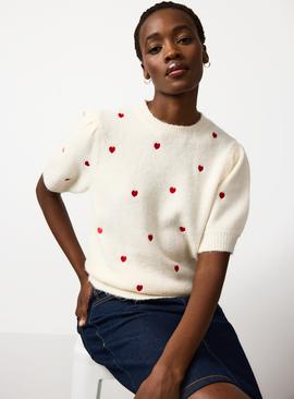Cream Valentine's Day Heart Print Knitted Top
