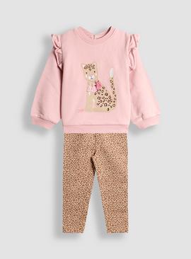 JOJO MAMAN BÉBÉ Cheetah Applique Frill Sweatshirt And Legging Set