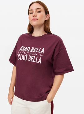 Burgundy Ciao Bella Graphic Oversized T-Shirt