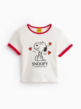 White Peanuts Graphic Ringer T-Shirt