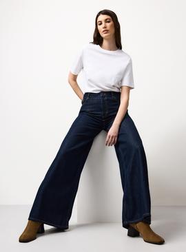 Dark Denim Lyocell Blend Palazzo Jeans