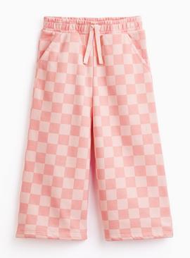 Pink Checkerboard Wide Leg Joggers