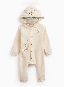 Cream Winnie The Pooh Hooded Knitted Romper