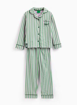 Mini Me Wicked Green & Pink Stripe Print Traditional Pyjamas