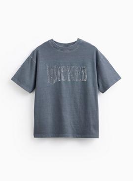 Grey Oversized Wicked Printed T-Shirt