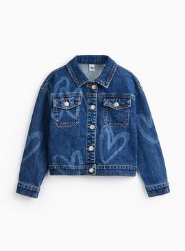Denim Heart Print Trucker Jacket