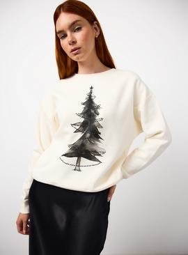 Christmas Tree Graphic Print Relaxed Fit Sweatshirt