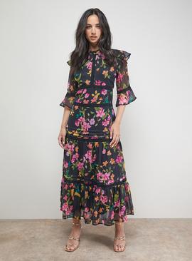 OASIS Chiffon Lace Insert Midi Dress