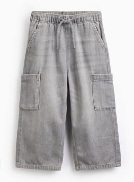 Grey Wide Leg Woven Trousers