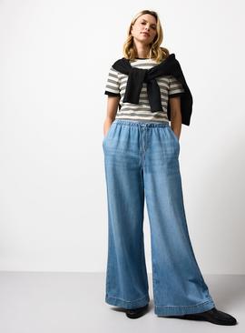 Light Denim Ultra Wide Pull On Joggers