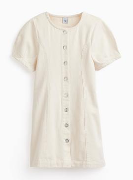 Cream Short Sleeve Denim Dress