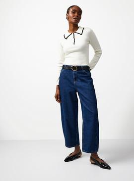 Dark Denim Relaxed Barrel Leg Jeans