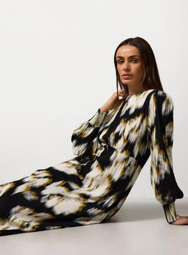 Long Sleeve Print Waisted Midaxi Dress