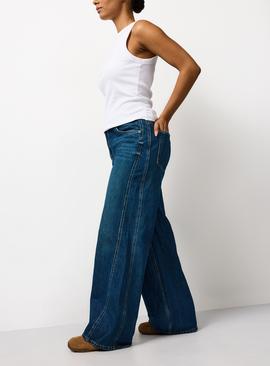 Vintage Dark Wash Baggy Wide Leg Jeans