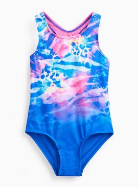 Purple Sea Print Sporty Swimsuit