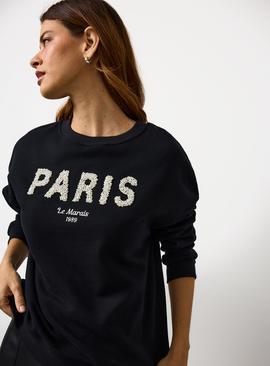 Pearl Embellished Paris Relaxed Sweatshirt