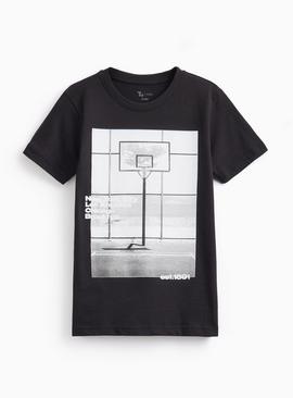 Monochrome Basketball Graphic Print T-Shirt