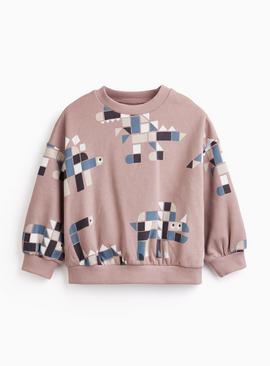Pink Geometric Dino Print Sweatshirt