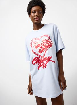Blue Cherry Print Oversized Sleep Tee