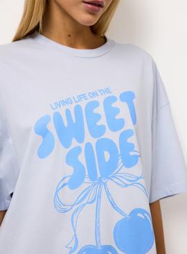 Blue Sweet Side Slogan Print Oversized Sleep T-Shirt