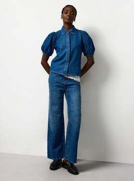 Mid Blue Denim Volume Sleeve Shirt