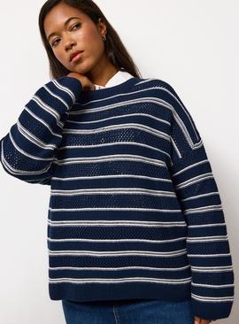 Navy Nautical Stripe Oversized Jumper