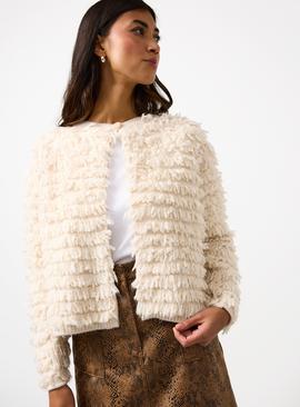 Cream Loop Knit Fringed Jacket