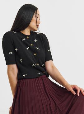 JD WILLIAMS Bow Short Sleeve Cardigan Black