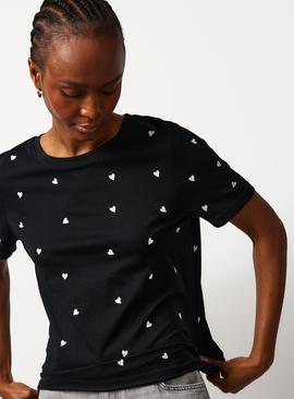 Black Heart Embroidered Regular Fit T-Shirt