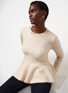 Jewel Neck Peplum Knitted Top