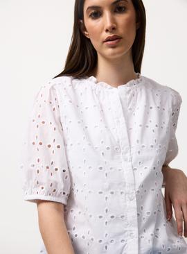 Broderie Style Frill Collar Shirt