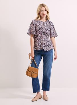 DOROTHY PERKINS Pink Floral Twist Front Angel Sleeve Top