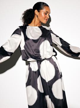 Monochrome Spot Printed Bubble Hem Blouse