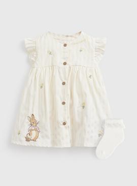 Yellow Peter Rabbit Print Dress & Socks Set