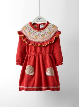 JOJO MAMAN BÉBÉ Hedgehog Fair Isle Knitted Dress Short Sleeve