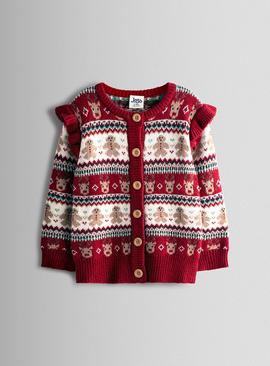 JOJO MAMAN BÉBÉ Reindeer Fairisle Frill Cardigan