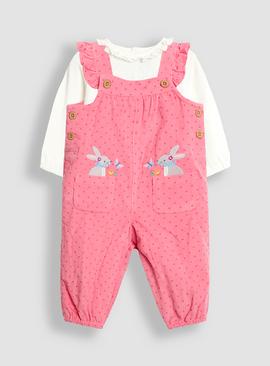 JOJO MAMAN BÉBÉ Bunny Applique Cord Dungarees & Top Set