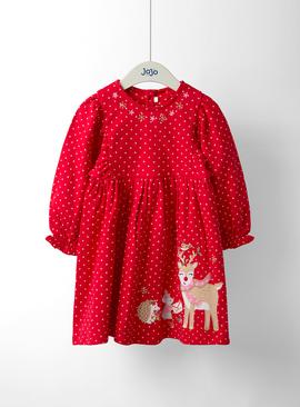 JOJO MAMAN BÉBÉ Christmas Woodland Friends Frill Sleeve Dress