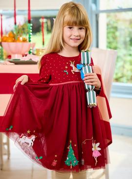 JOJO MAMAN BÉBÉ Christmas Friends Applique Tulle Party Dress