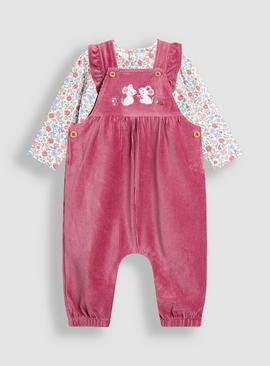 JOJO MAMAN BÉBÉ Mouse Friends Applique Velour Dungarees And Top Set